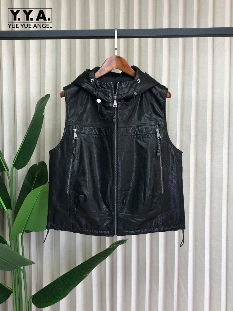 Leather Work Jacket With Hood - Gilet Casual da Lavoro per Donne