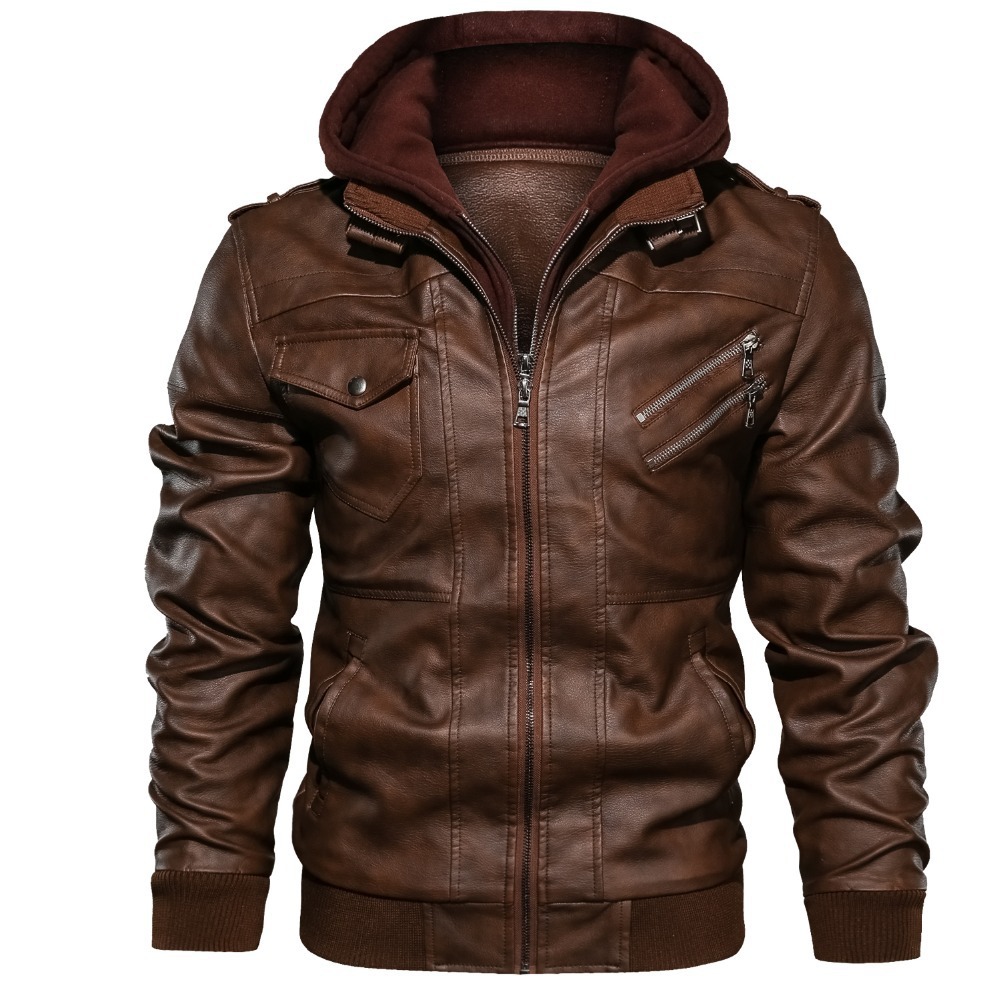 Leather Work Jacket With Hood - Cappotti con Cappuccio da Uomo, Giacche