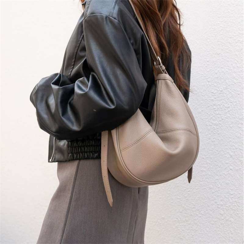 Leather Work Bag Women - BURMINSA Borsa a Tracolla a Mezzaluna