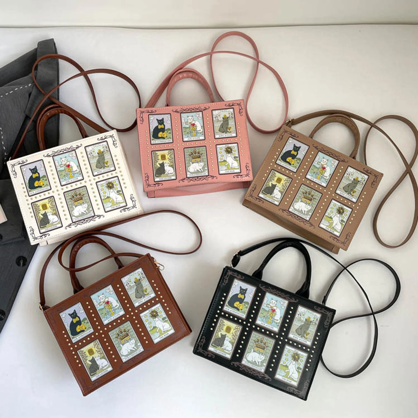 Leatherwork Rivets - Borsa tote con stampa gatto e