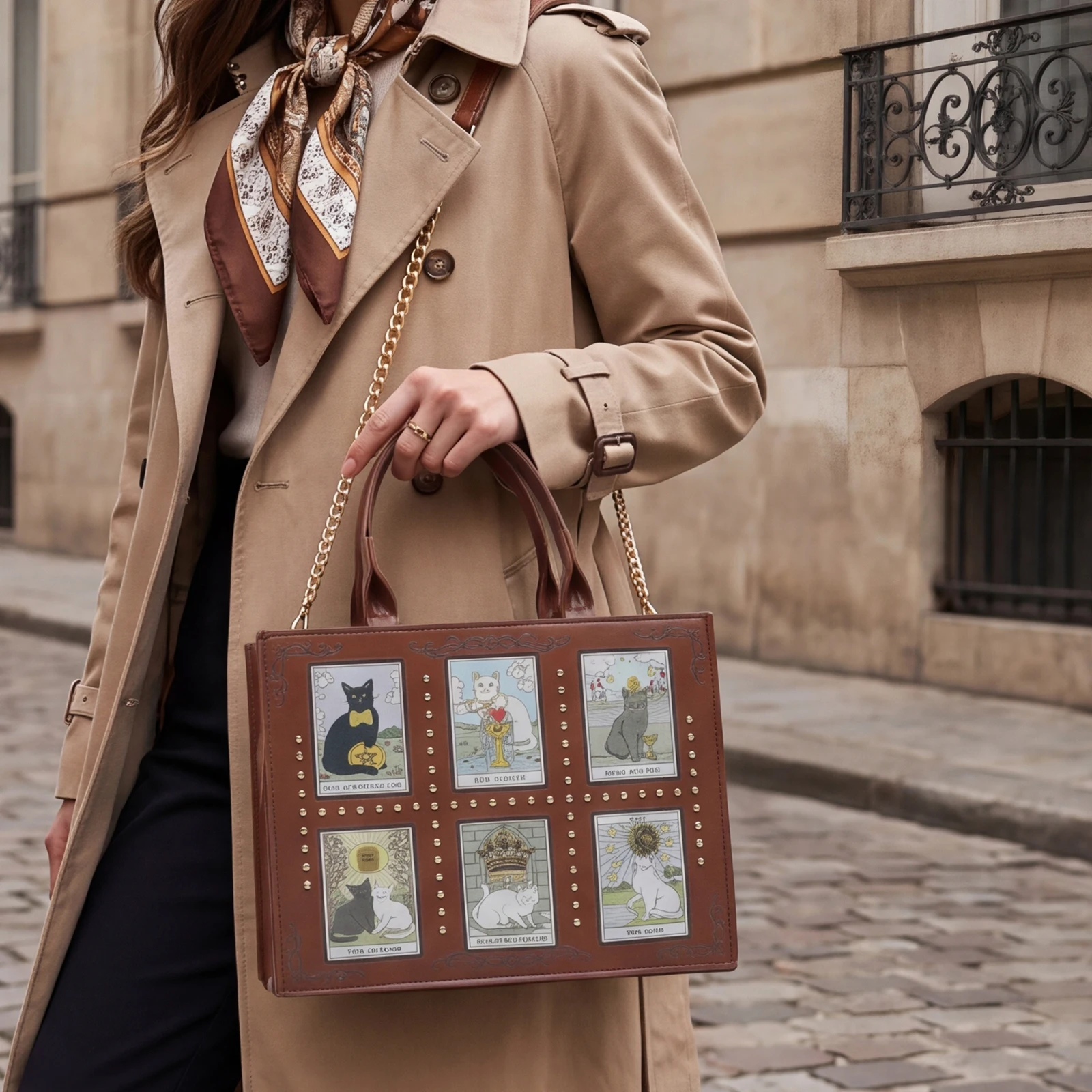 Borsa tote con stampa gatto e  - Leatherwork Rivets recensione e prezzo
